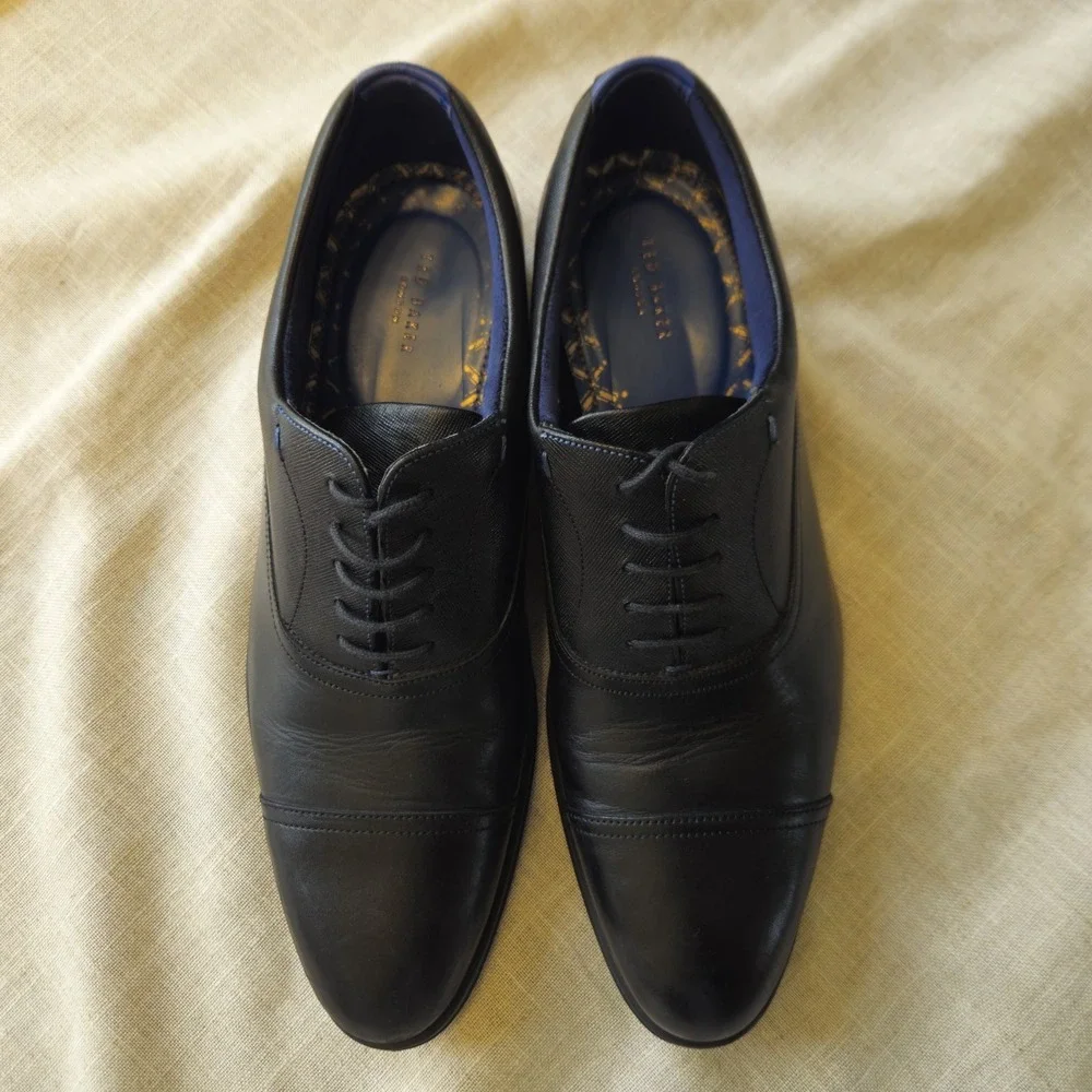 Ted Baker Fhares Oxford Cap Toe Lace Up Black Leather Men's Dress‎ Shoes US 10.5